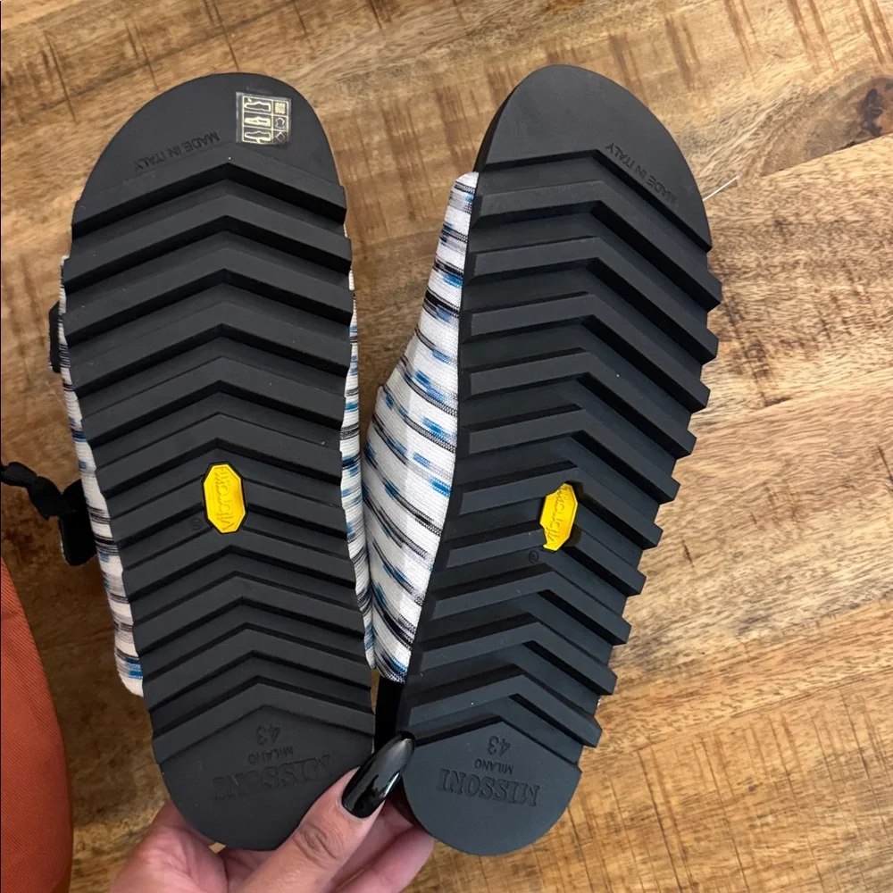 Missoni Mens 2 strap double Buckle Sandals - Black, Blue, and White/ slides slip